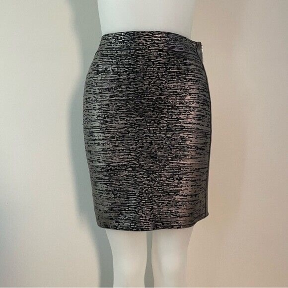 Michael Kors Black Silver Metallic Bandage Skirt sz 2 - Picture 1 of 8